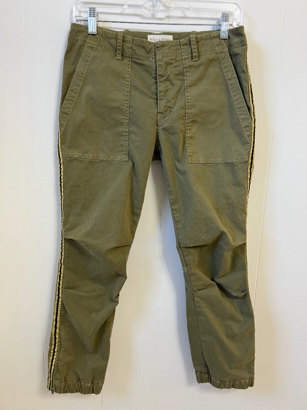 Nili Lotan French Military Utility Cargo Trousers Olive Army Green Side Stripe 2
